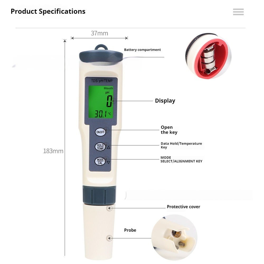מדיד 3 ב־1: pH + TDS +Temp – תמונה 4