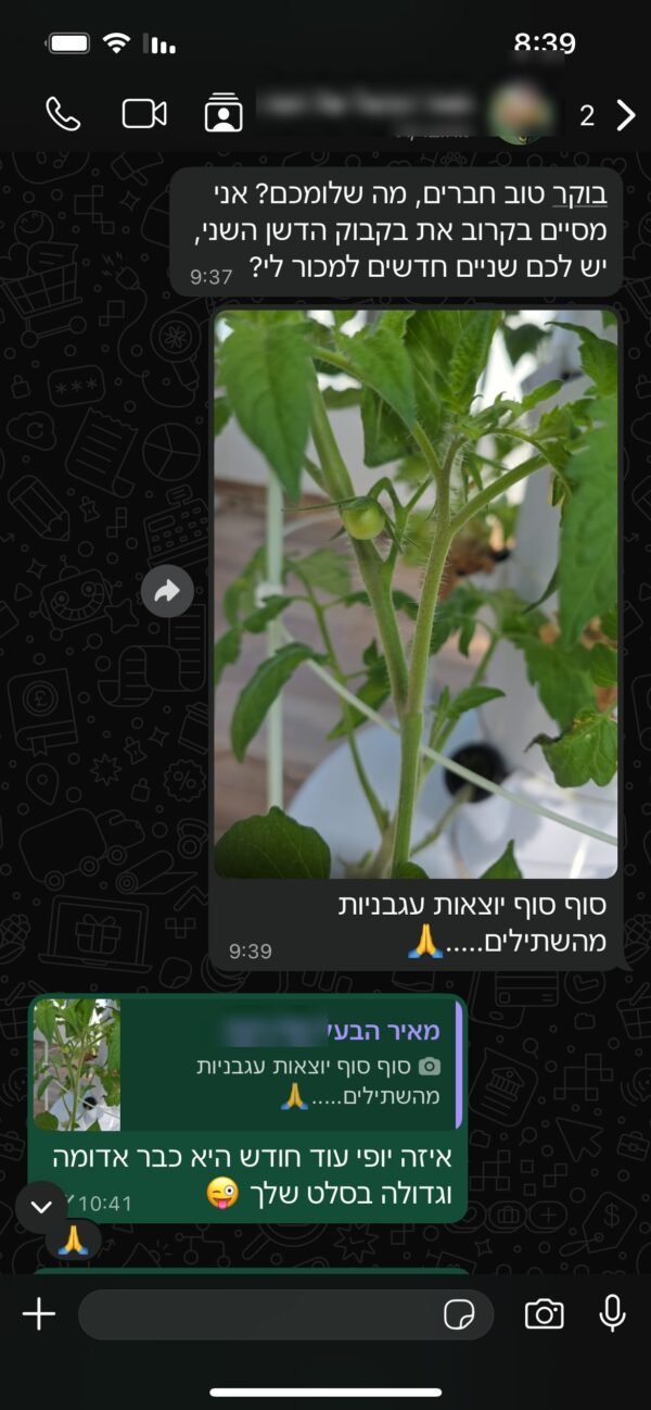 צילום מסך של הודעת וואטסאפ מלקוח של משק 35 צילום מסך של הודעת וואטסאפ מלקוח של משק 35